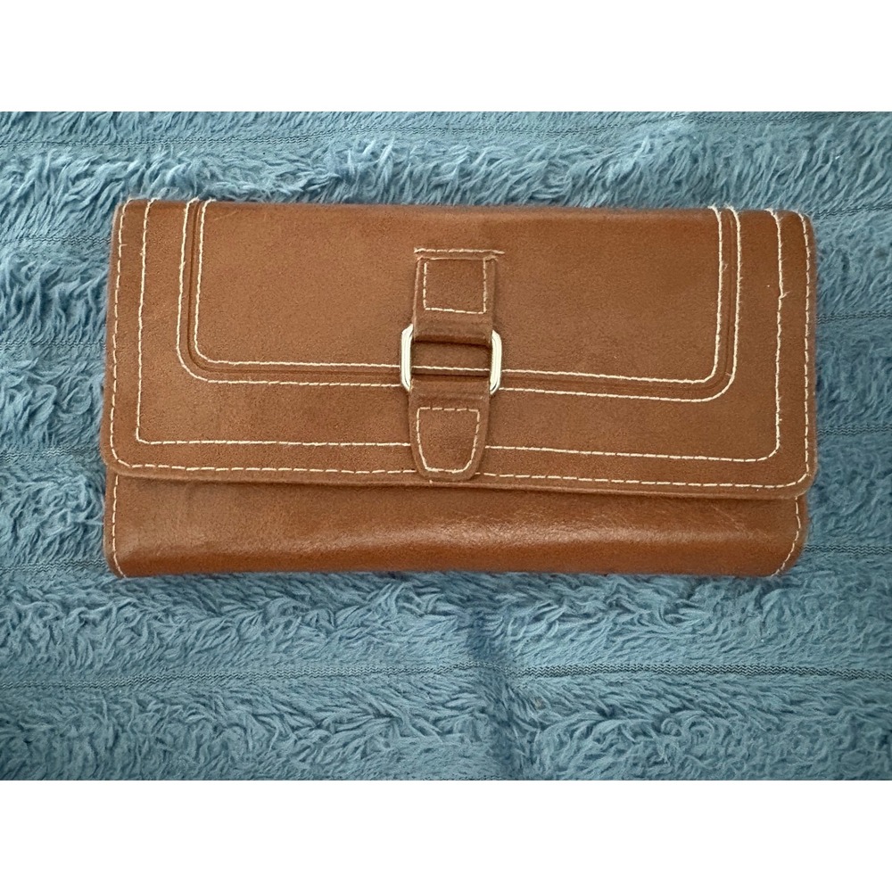Vintage White Stag Brown Faux Leather Tri Fold Wallet Organizer with Mirror